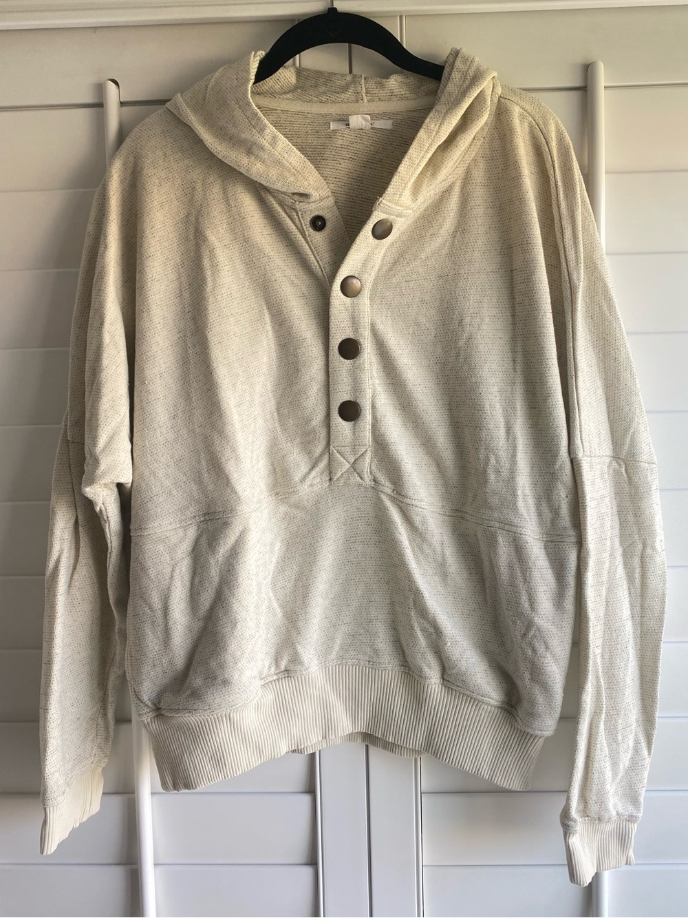 Relaxed Hooded Pullover in Cream - Women Tops